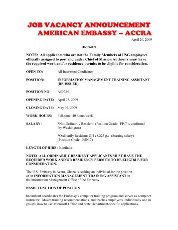 job vacancy announcement - Embassy of the United States Accra ...