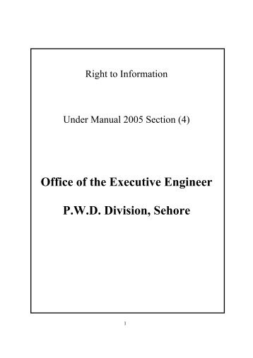 Office of the Executive Engineer P.W.D. Division, Sehore