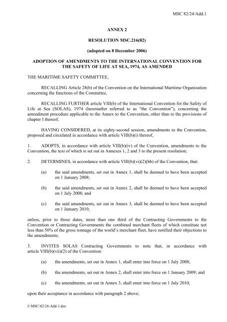 MSC 82/24/Add.1 ANNEX 2 RESOLUTION MSC.216(82) (adopted ...