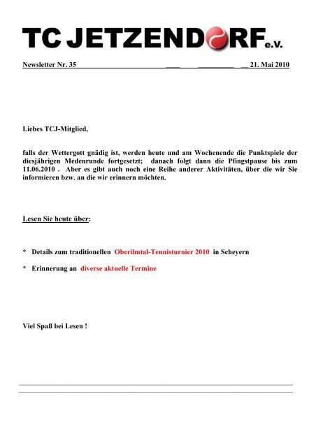 Informationen zum Oberilmtal-Turnier 2010 03.06 ... - TC Jetzendorf