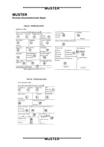 MUSTER zum Einreise-/Ausreiseformular Indien