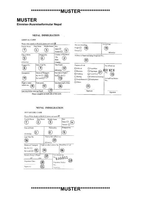 MUSTER zum Einreise-/Ausreiseformular Indien