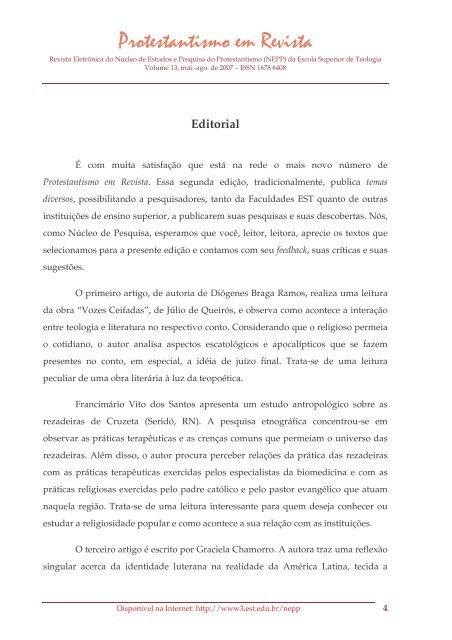 Protestantismo em Revista, volume 13 (Ano 06, n.2) - Faculdades EST