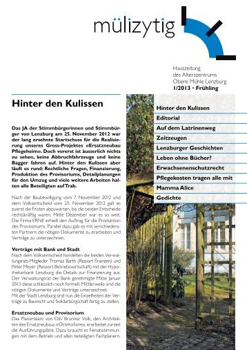 Hinter den Kulissen - Alterszentrum Obere MÃ¼hle AG