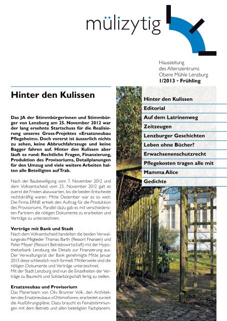 Hinter den Kulissen - Alterszentrum Obere MÃ¼hle AG