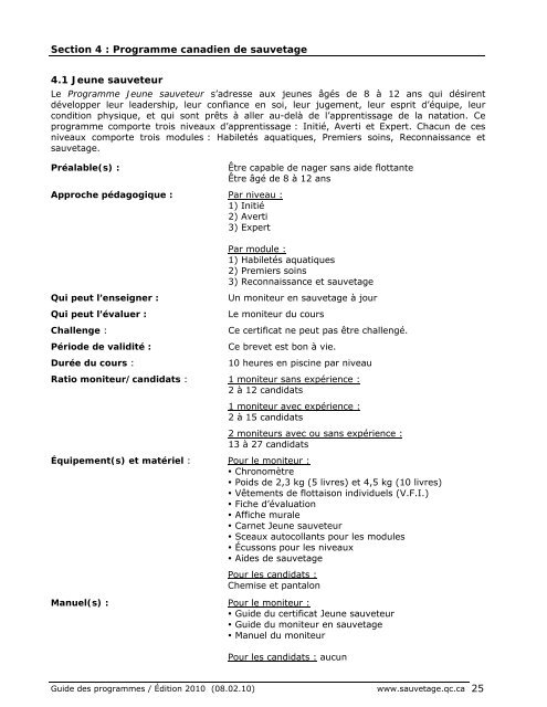 2010 Guide des programmes - Société de sauvetage
