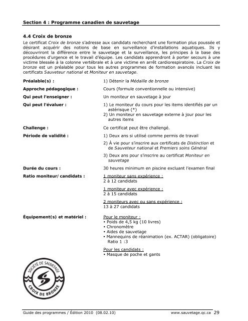 2010 Guide des programmes - Société de sauvetage