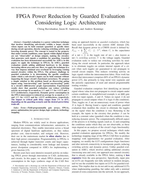 FPGA Power Reduction by Guarded Evaluation Considering Logic ...