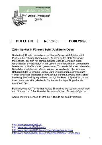 BULLETIN Runde 6 12.08.2009 ZwÃ¶lf Spieler in ... - JubilÃ¤um 2009