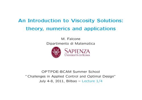 An Introduction to Viscosity Solutions: theory, numerics and ... - BCAM