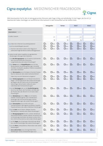 Cigna expatplus MEDIZINISCHER FRAGEBOGEN - Care Concept AG