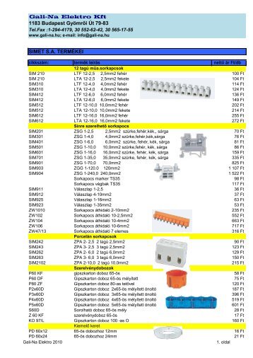 Gali-Na Elektro Kft 1183 Budapest Gyömrői Út 79-83 SIMET S.A. ...