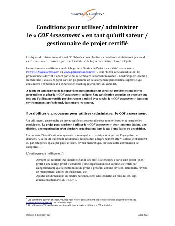 COF Assessment - Rosinski & Company sprl