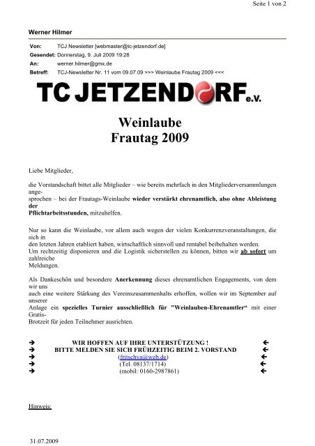 Weinlaube Frautag 2009 - TC Jetzendorf