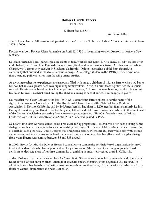 Dolores Huerta Papers - Walter P. Reuther Library