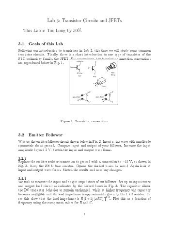 Lab 3: Transistor Circuits and JFETs This Lab is Too Long by 50 3.1 ...