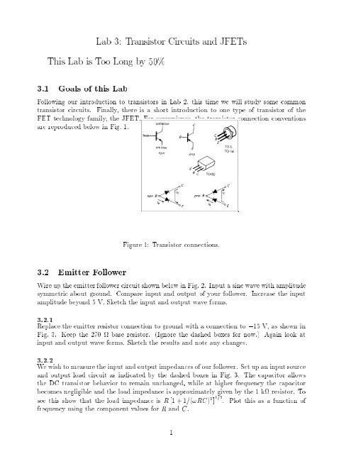 Lab 3: Transistor Circuits and JFETs This Lab is Too Long by 50 3.1 ...