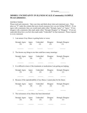 MISHEL UNCERTAINTY IN ILLNESS SCALE (Community) SAMPLE ...