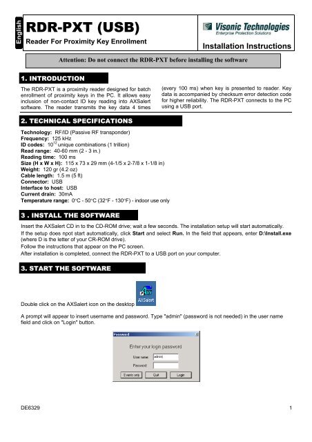 RDR-PXT (USB) - Visonic Technologies