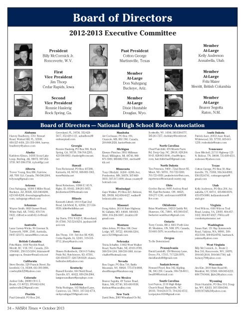 Board of Directors - National High School Rodeo Association