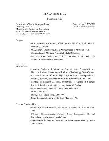 STEPHANE RONDENAY Curriculum Vitae Department of ... - MIT