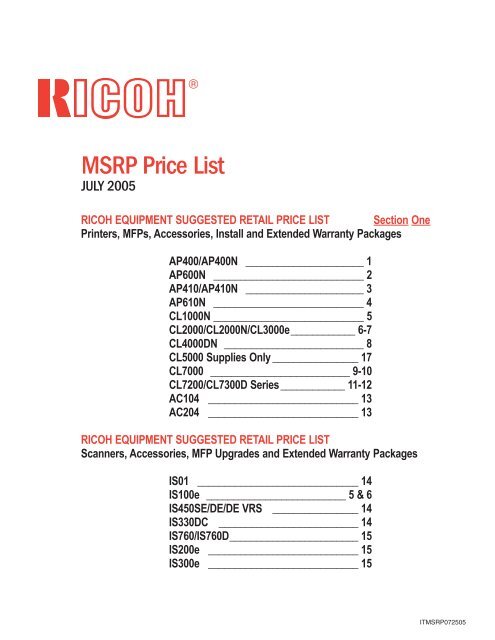 MSRP Price List - Ricoh USA