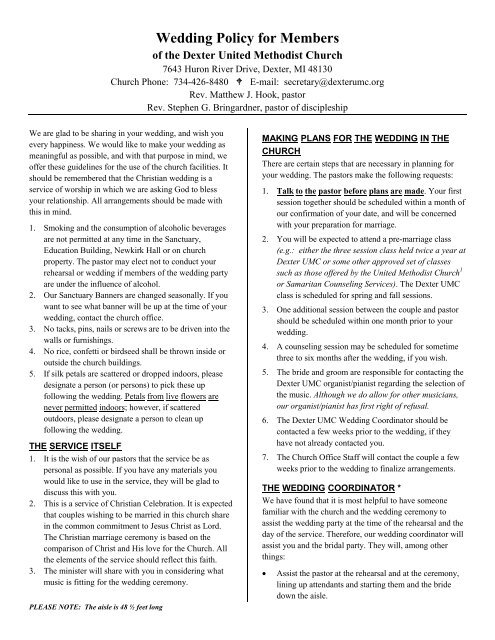 Wedding Policy of the - Dexter United Methodist Church