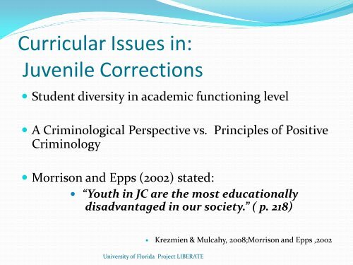 Curriculum in Juvenile Corrections - College of Education