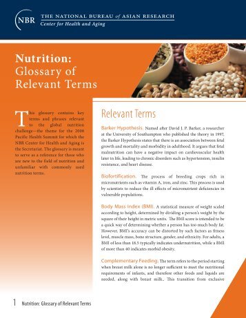 Nutrition: Glossary of Relevant Terms - Pacific Health Summit