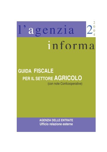 Guida fiscale per il settore agricolo - Fedagri - Confcooperative