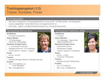 Trainingsangebot - TC Lindenberg