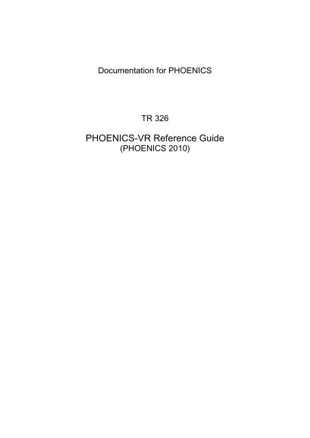 PHOENICS-VR Reference Guide - Cham