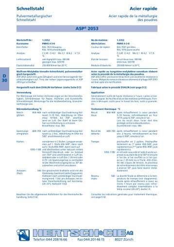 D 30 Schnellstahl Acier rapide ASPÂ® 2053 - Hertsch & Cie AG