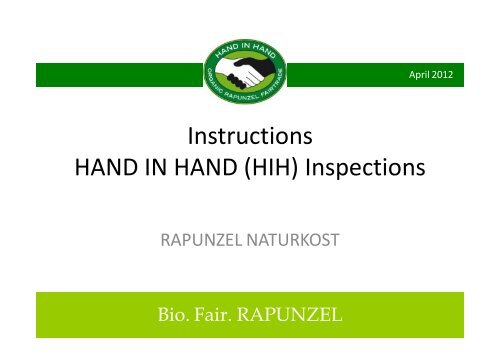 Instructions HAND IN HAND (HIH) Inspections - Rapunzel