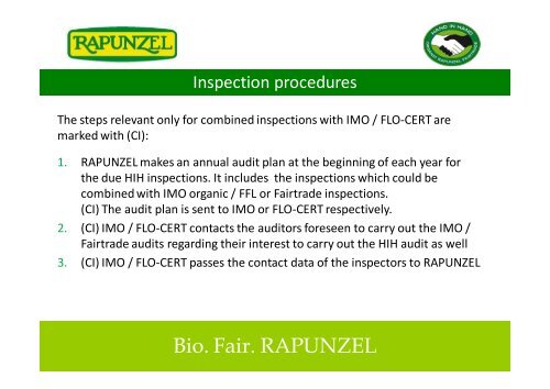 Instructions HAND IN HAND (HIH) Inspections - Rapunzel