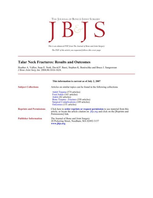 Talar Neck Fractures: Results and Outcomes