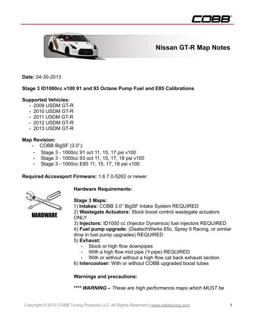 Nissan GT-R Map Notes - COBB Releases â January 2013