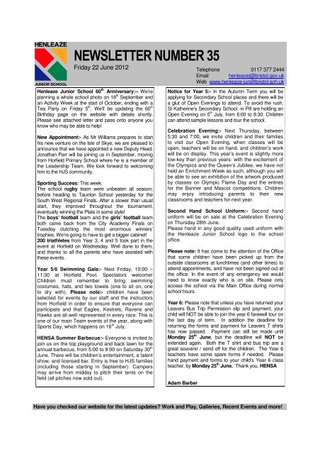 Newsletter 35 22 June 2012 - Henleaze Junior School