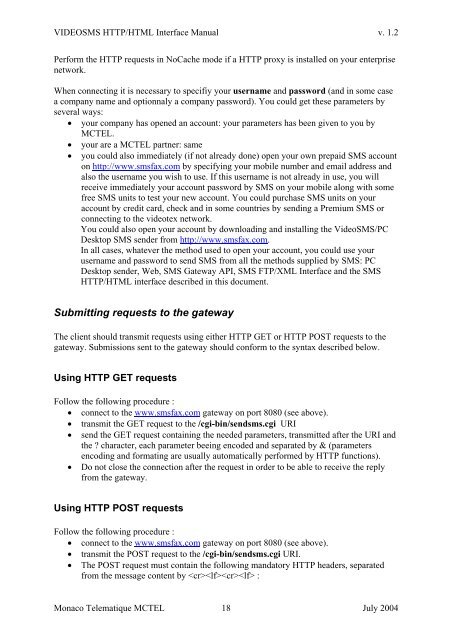 Sending SMS using the Application Programming Interface - MCTel