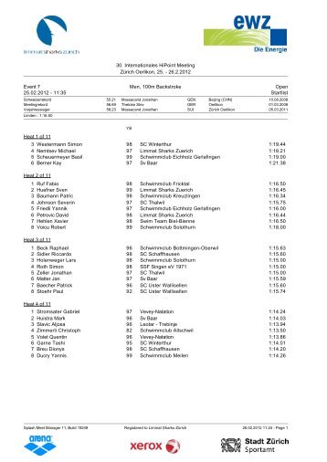 Startlist - Schwimmverein Limmat (SVL)