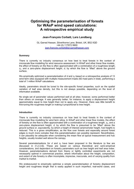 Optimising the Parameterisation of Forests for WAsP Wind Speed ...