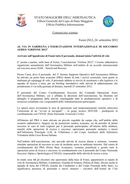 Al via in Sardegna l'esercitazione internazionale di soccorso aereo