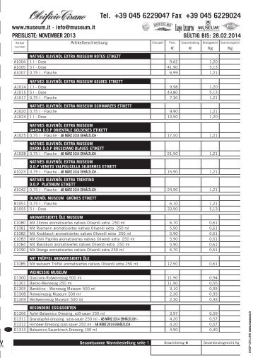 Preisliste - Museum