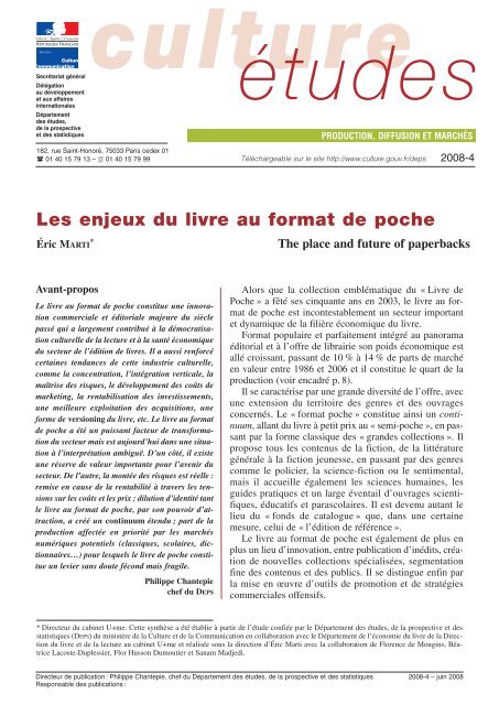 Les enjeux du livre au format de poche - Ministère de la culture ...