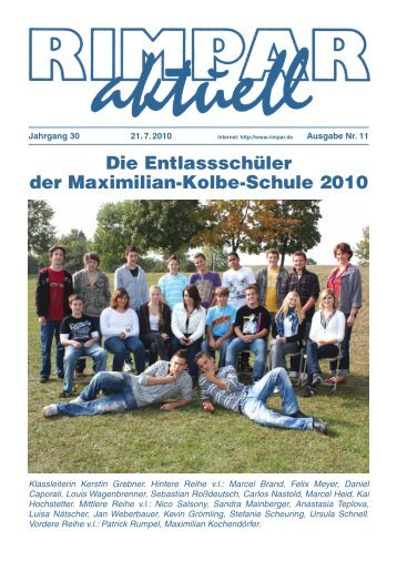 Die Entlassschüler der Maximilian-Kolbe-Schule 2010 - Markt Rimpar