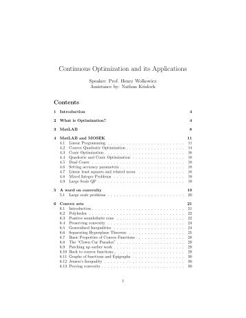 Continuous Optimization and its Applications