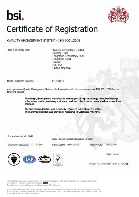 Seremban, Malaysia and Guadalajara, Mexico - ISO 9001 ... - Xyratex