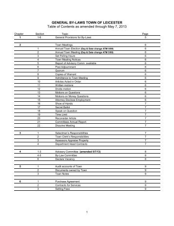 General By-Laws - Town of Leicester