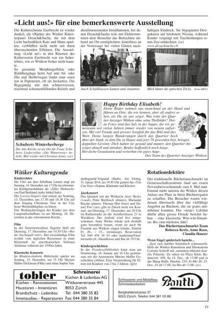 Ausgabe 8, Dezember 2013 - Quartier-Anzeiger für Witikon und ...
