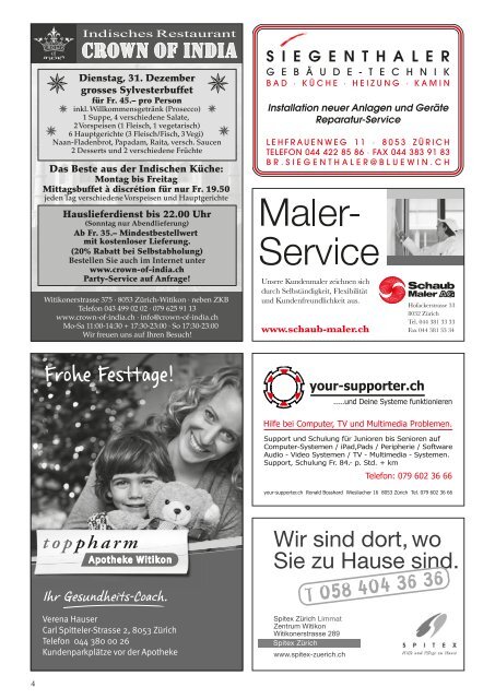 Ausgabe 8, Dezember 2013 - Quartier-Anzeiger für Witikon und ...